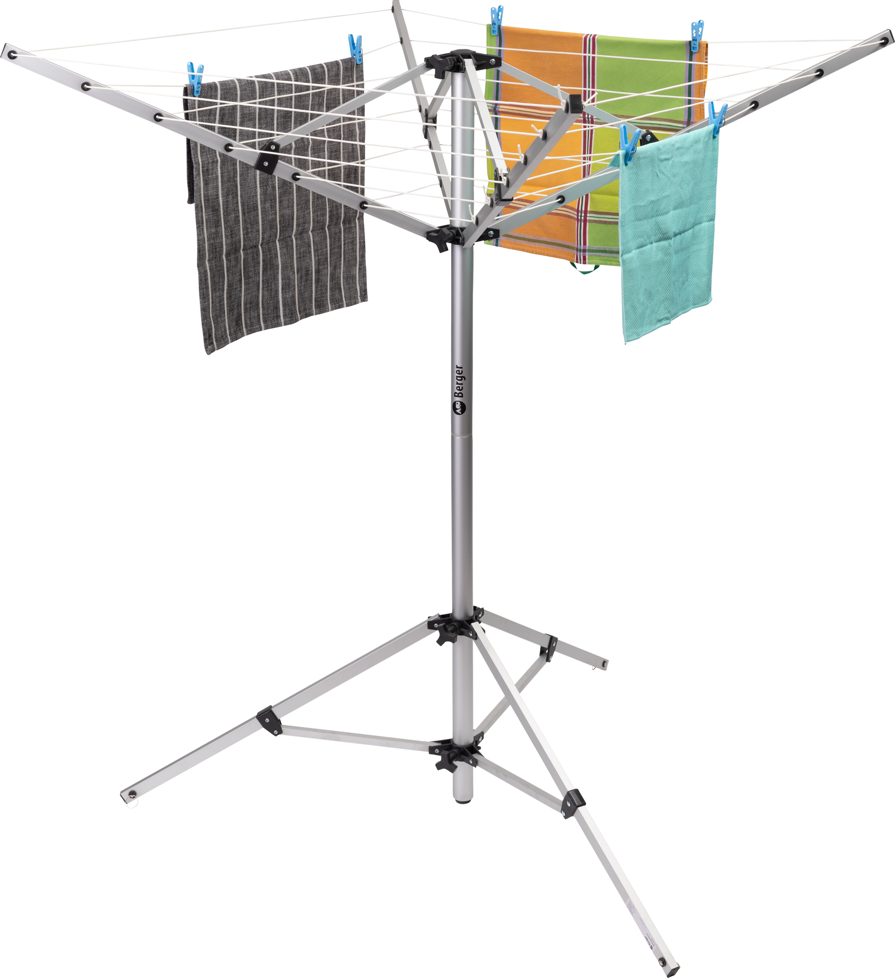 Tørkestativ og satellittstativ med bærepose 15,5 m sølv forfra