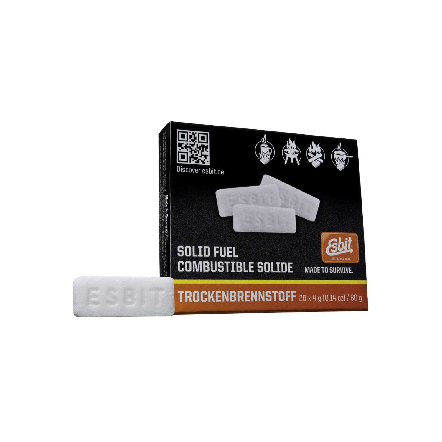 Tørrbrenntabletter 20 x 4 g, vanntett pakket - Esbit forfra