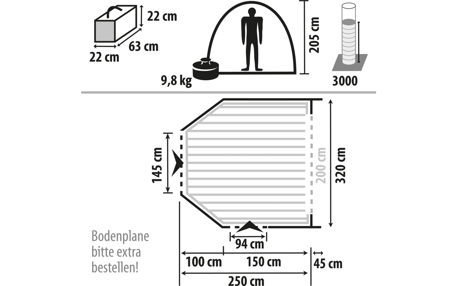 Nærbilde av detalj på Touring Easy frittstående bussfortelt 320x250 cm