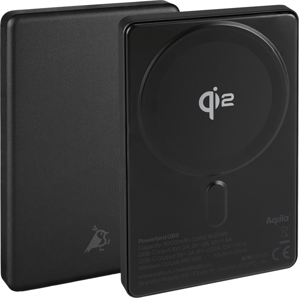Trådløs powerbank Powerbird QB5 forfra