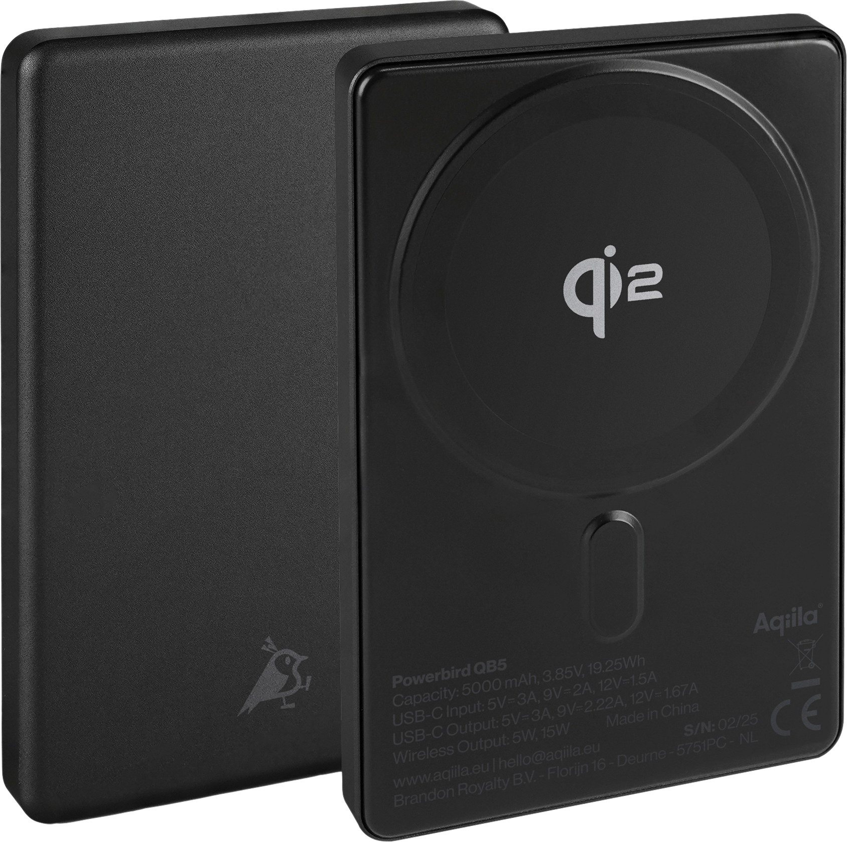 Trådløs powerbank Powerbird QB5 forfra