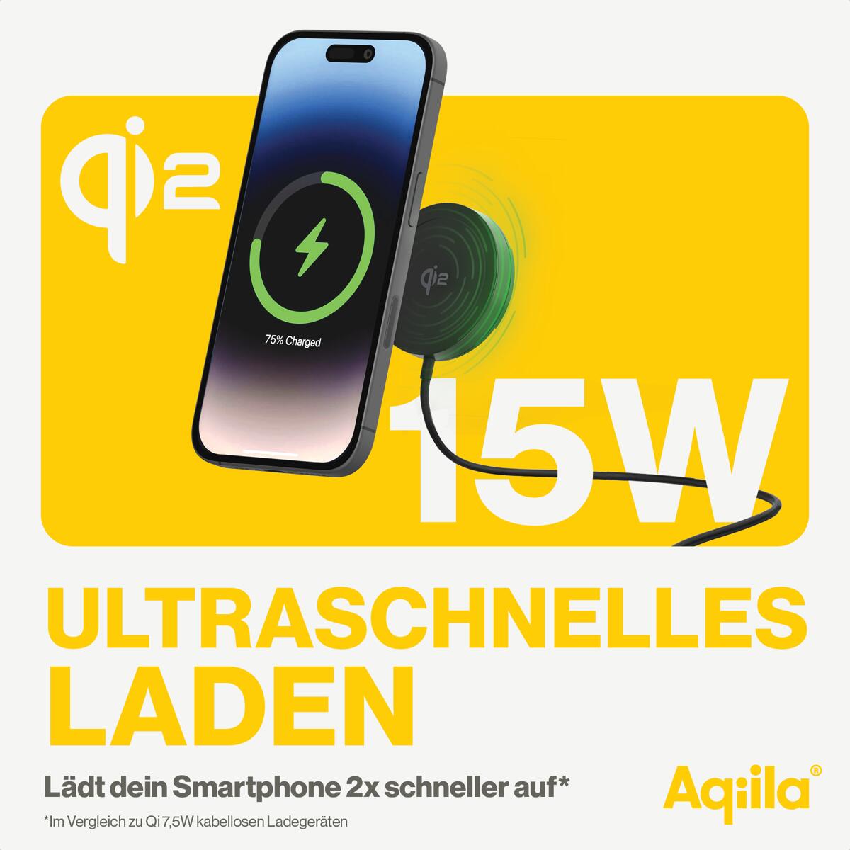 Ladeindikator på Trådløs Qi2-lader QC1 15W svart med bilholder - Aqiila