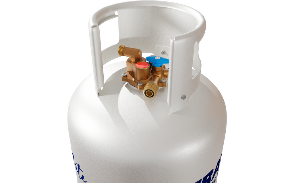 Bakside av Travelmate LPG tankflaske 27 l tom, påfyllbar - Alugas