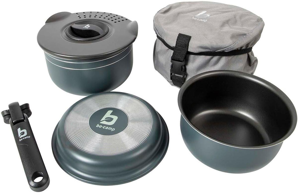 Trekking grytesett 5 deler aluminium med belegg 0,6 kg - Bo-Camp forfra