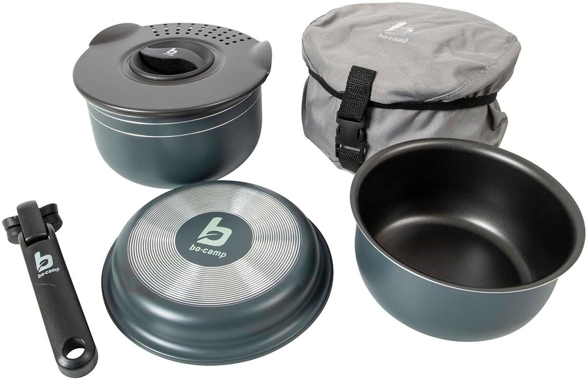 Trekking grytesett 5 deler aluminium med belegg 0,6 kg - Bo-Camp forfra