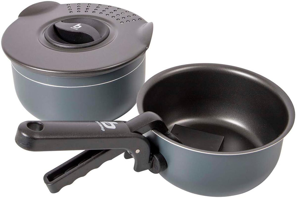 Trekking grytesett 5 deler aluminium med belegg 0,6 kg - Bo-Camp montert med håndtak