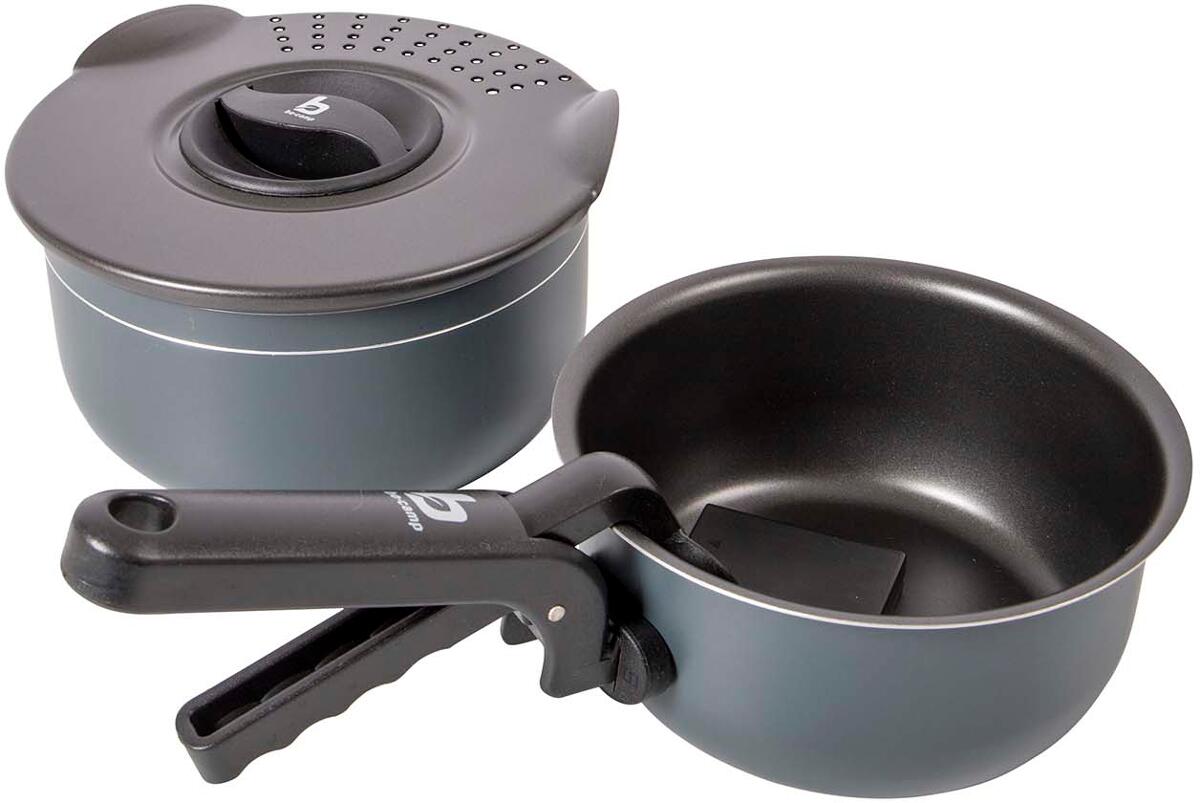 Trekking grytesett 5 deler aluminium med belegg 0,6 kg - Bo-Camp montert med håndtak