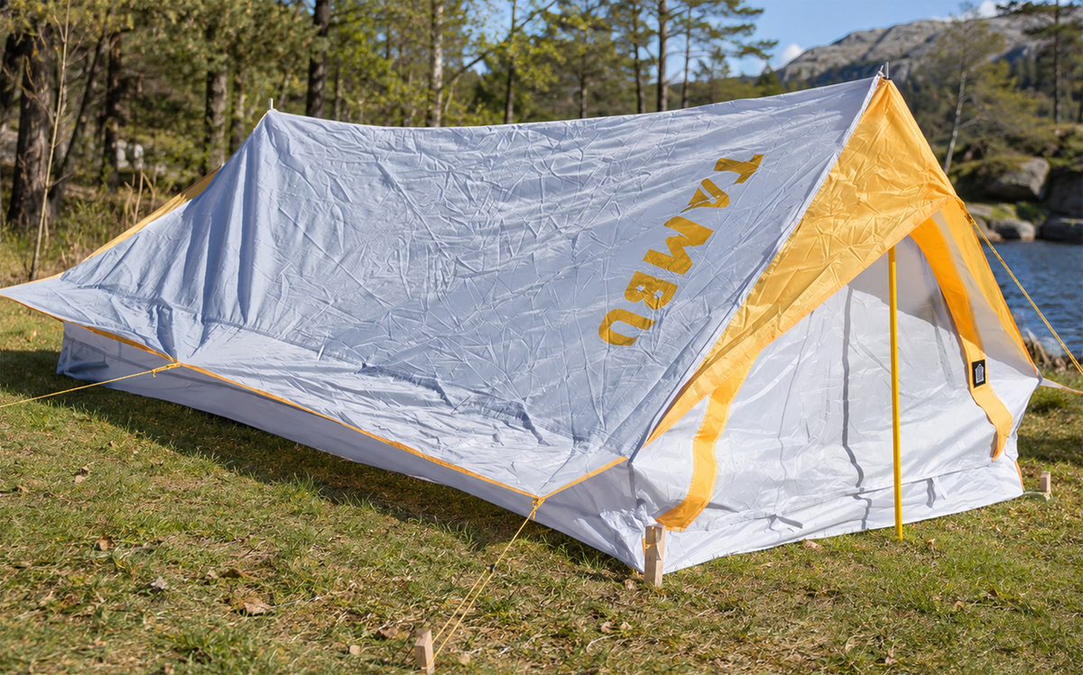 Trekkingtelt Ekati 2 for 2 personer 2000 mm vannsøyle - Tambu oppsatt, sett forfra
