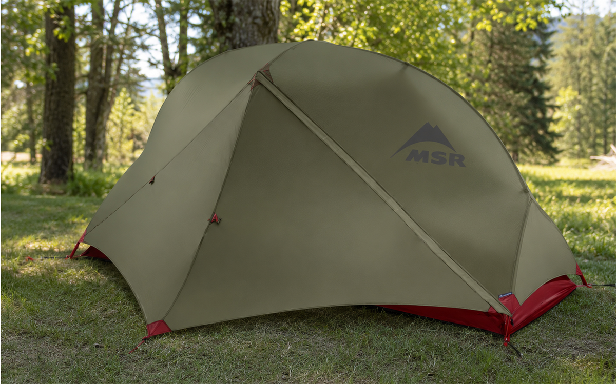 Trekkingtelt Hubba NX Solo UL 1 person 3-sesong 1,29 kg - MSR satt opp med lysegrått yttertelt sett forfra