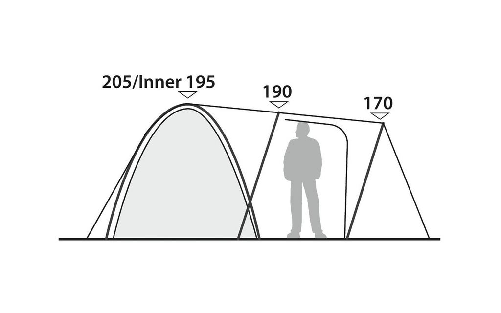 Trekkingtelt Paso Flex 5 for 5 personer med ståhøyde og absid - Robens oppsatt på campingplass