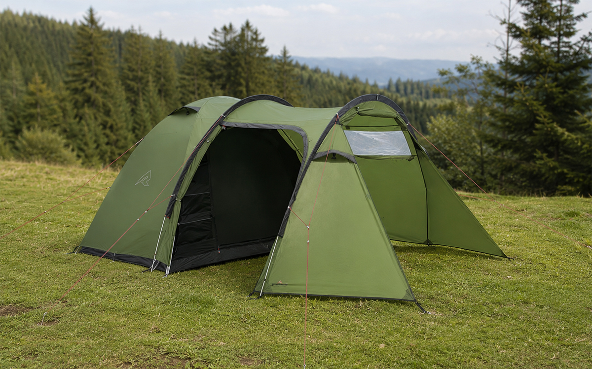 Trekkingtelt Paso Flex 5 for 5 personer med ståhøyde og absid - Robens oppsatt sett forfra