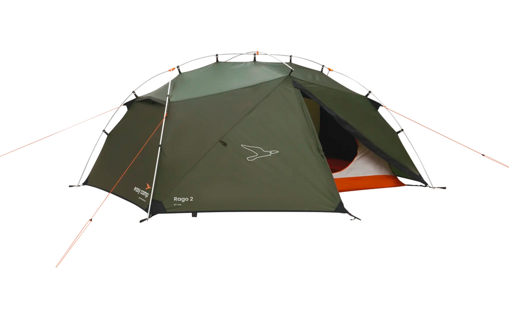 Trekkingtelt Rago 2 for 2 personer 2,5 kg 3000 mm - Easy Camp sett fra siden i mørkegrønn