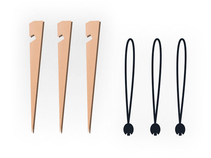 Treplugger med spennring 3 stk 30 cm bøketre Bent forfra