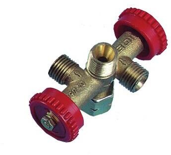 Treveis gassventil messing 1/4" med 3 utganger - TGO forfra