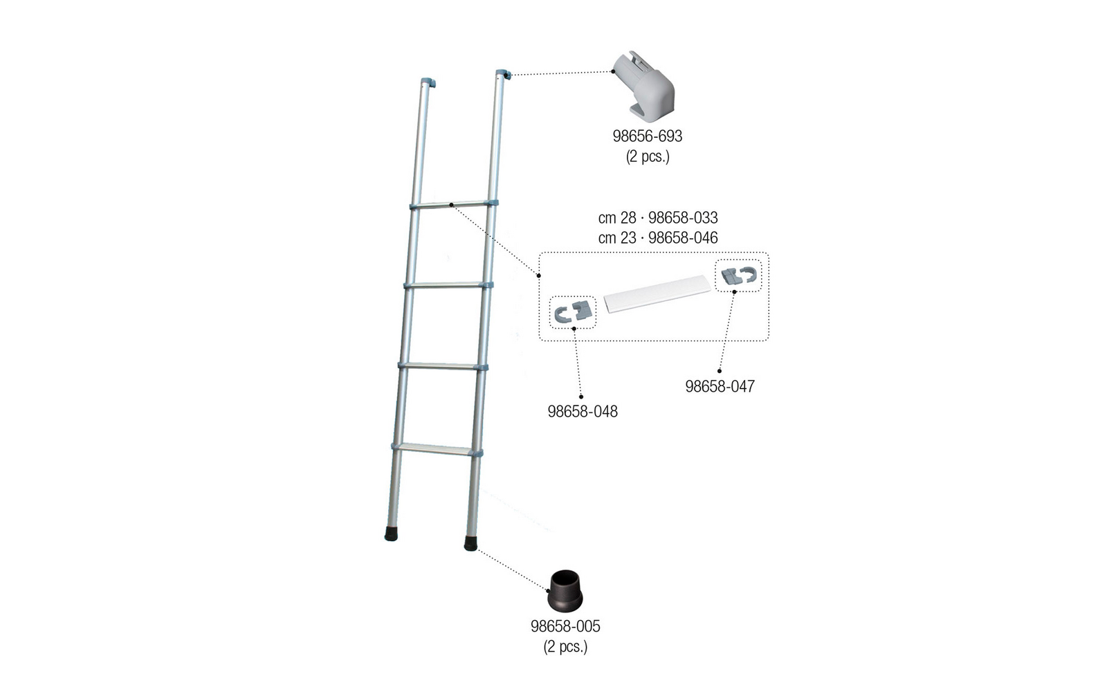 Detaljbilde av låsene på Trinn og 2 låser for Deluxe 4B/5B stige 23 cm