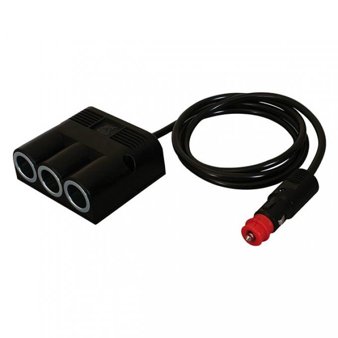 Trippel 12V/24V stikkontakt med universalplugg 16A 2m kabel - ProCar sett forfra