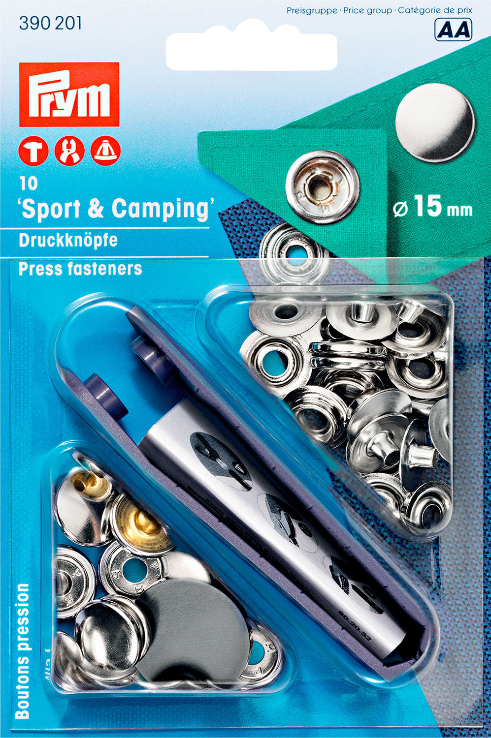 Trykknapper sølv 10 stk Ø 15 mm messing - Prym forfra