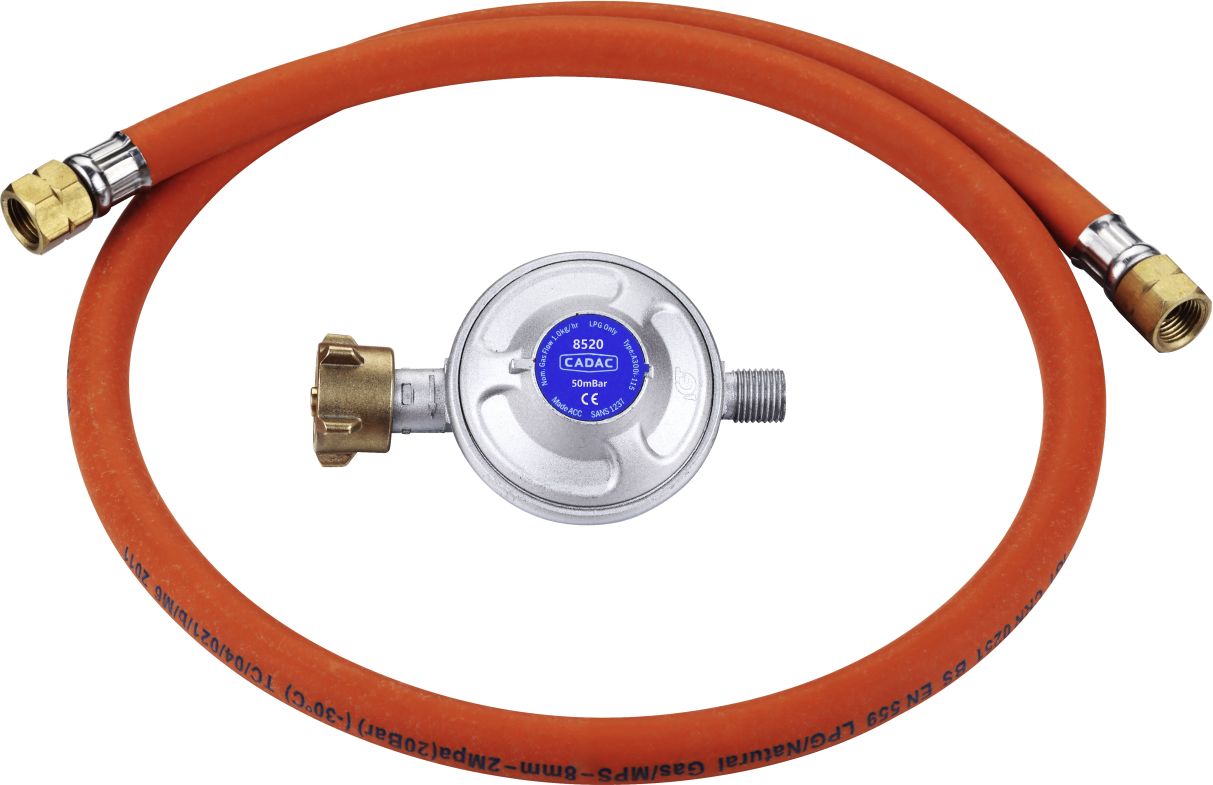Trykkregulator 50 mbar med slange 1/4" BSP for grill - Cadac for gassgrilltilkobling