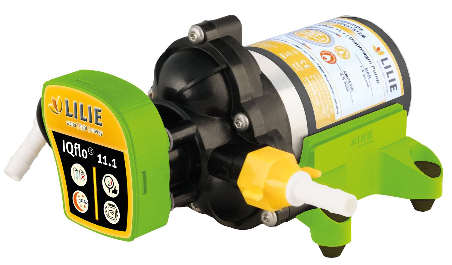 Trykkvannpumpe IQflo 1 stillegående 12V 11 l min 2,4 bar Lilie for campingbruk