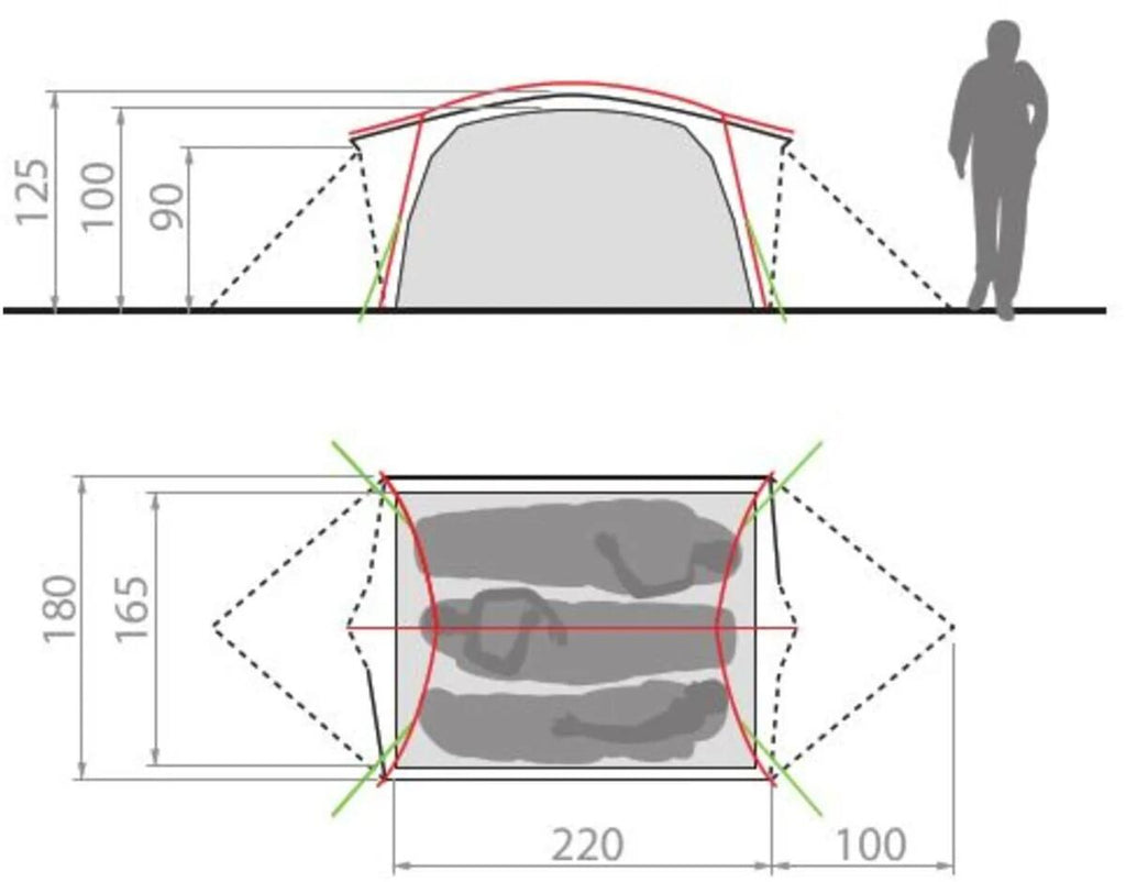 Detalj av stenger på Tunneltelt Allround Mark for 3 personer