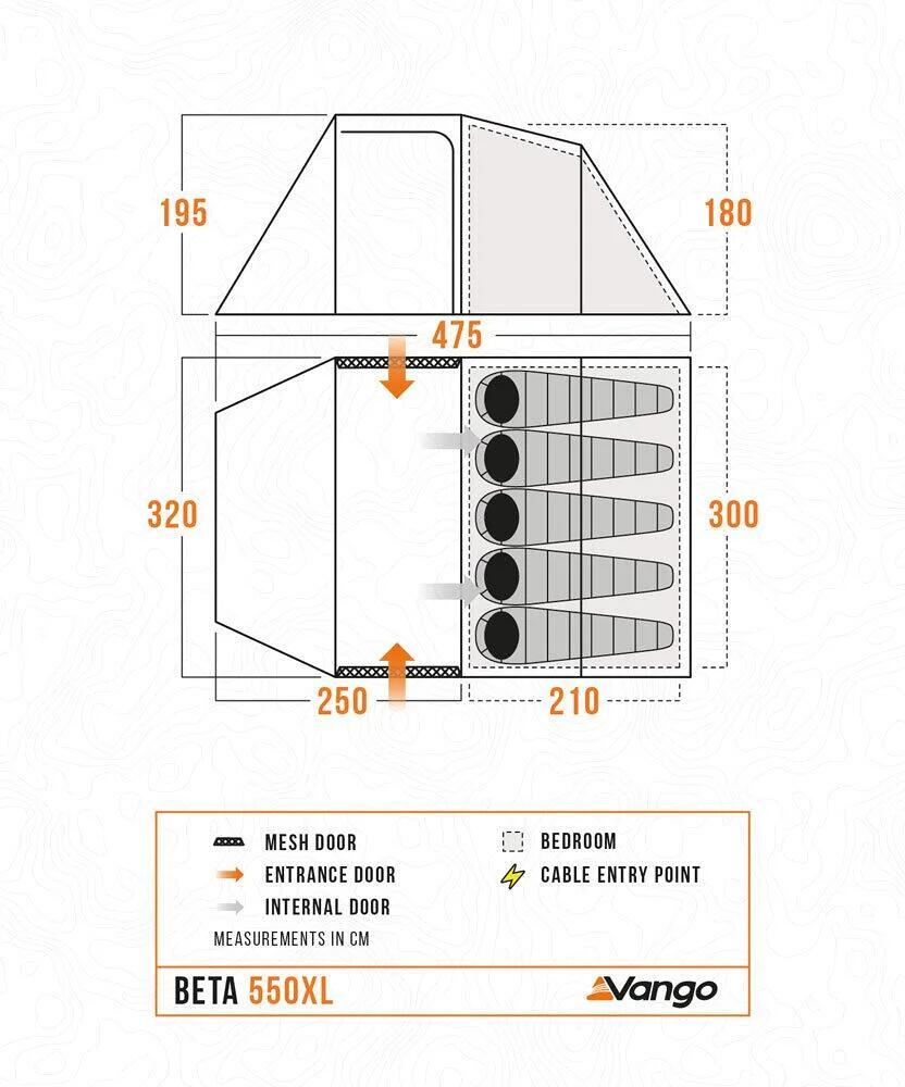 Tunneltelt Beta 550XL 5-pers. bakside detalj