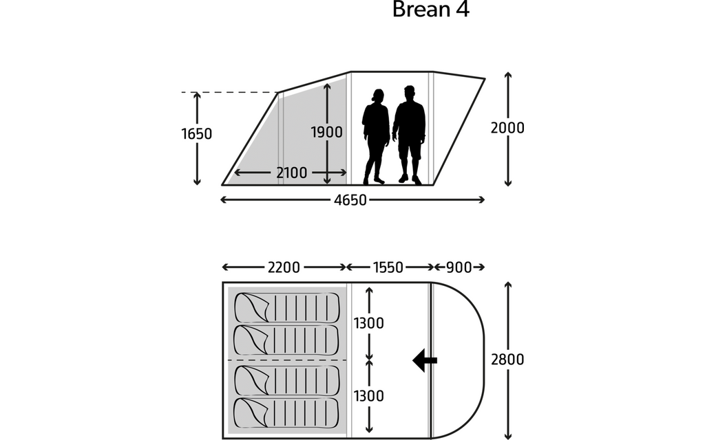 Tunneltelt Brean Air 4 oppblåsbart 4 personer 3000 mm - Kampa oppslått på campingplass, sett fra siden