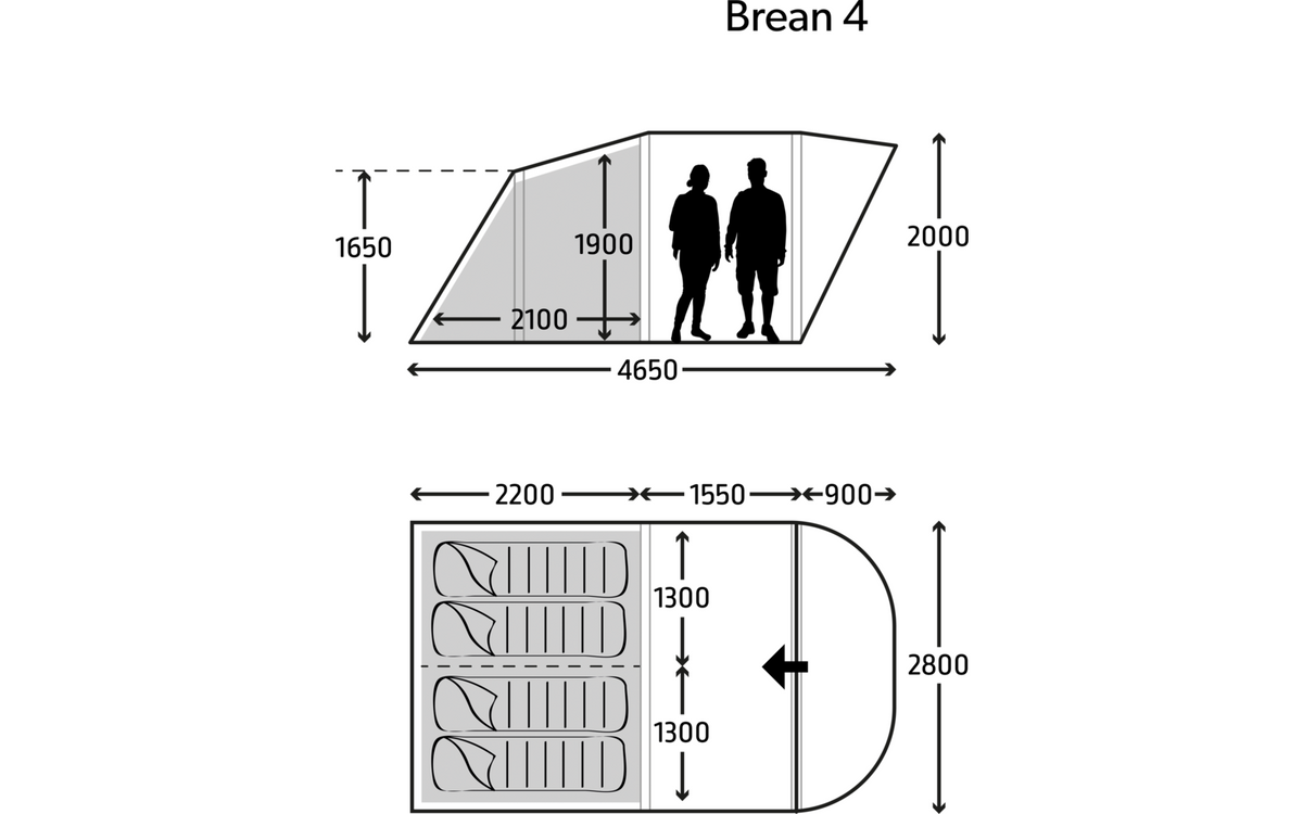 Tunneltelt Brean Air 4 oppblåsbart 4 personer 3000 mm - Kampa oppslått på campingplass, sett fra siden