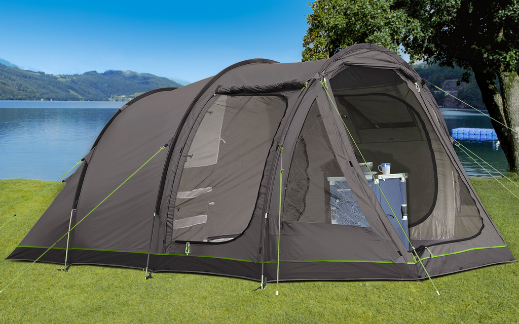 Tunneltelt Campo 4 for 4 personer 450 x 260 cm 11,6 kg i antrasitt sett forfra