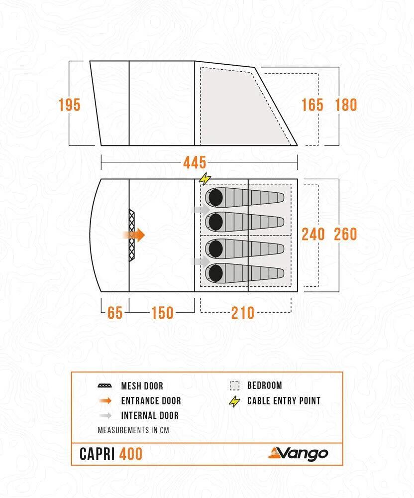 Tunneltelt Capri 400 for 4 personer bakside