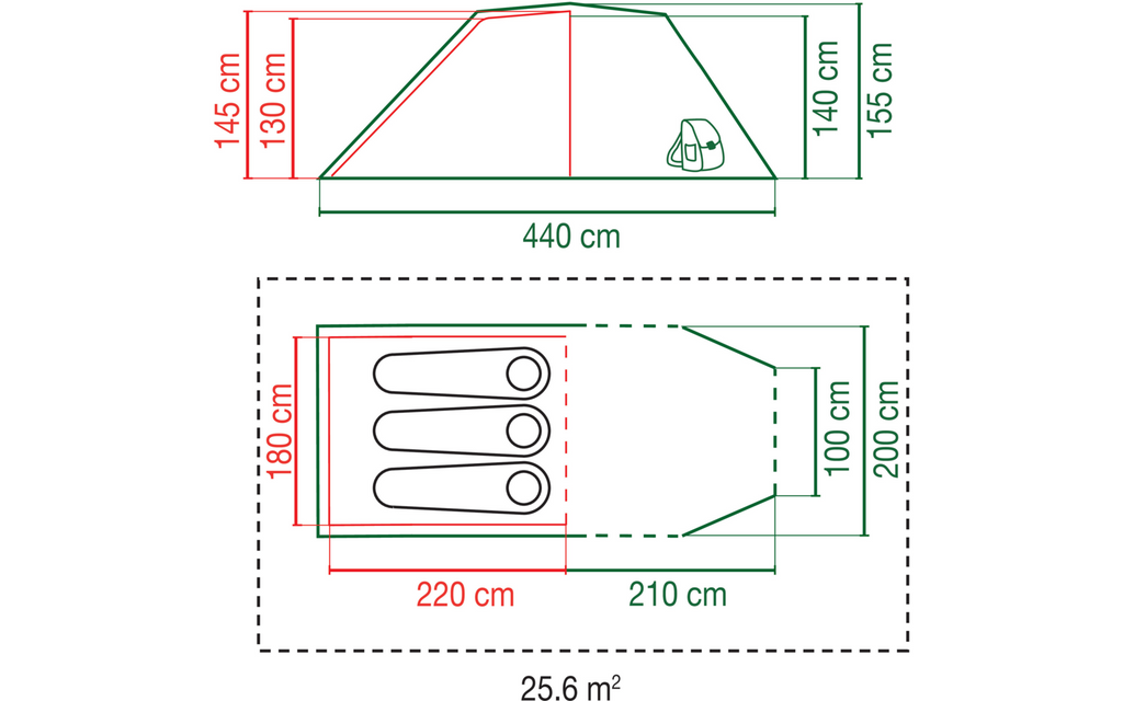 Tunneltelt Chimney Rock 3 Plus for 3 personer 4500 mm - Coleman sett fra siden med tunnelkonstruksjon og forrom