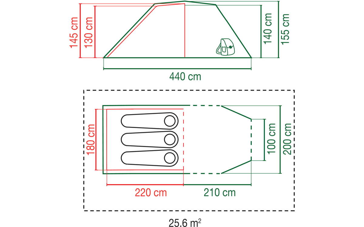 Tunneltelt Chimney Rock 3 Plus for 3 personer 4500 mm - Coleman sett fra siden med tunnelkonstruksjon og forrom