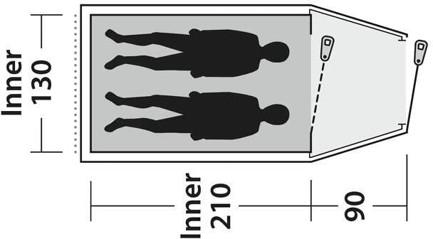 Tunneltelt Earth 2-person, 3,6kg, 150x310cm, grønn - Outwell innvendig oppsett