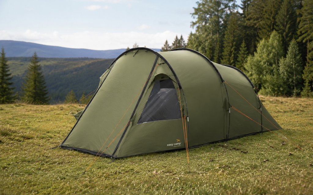 Tunneltelt Hidra 4 for 4 personer vannsøyle 3000 mm - Easy Camp i grønt, sett forfra