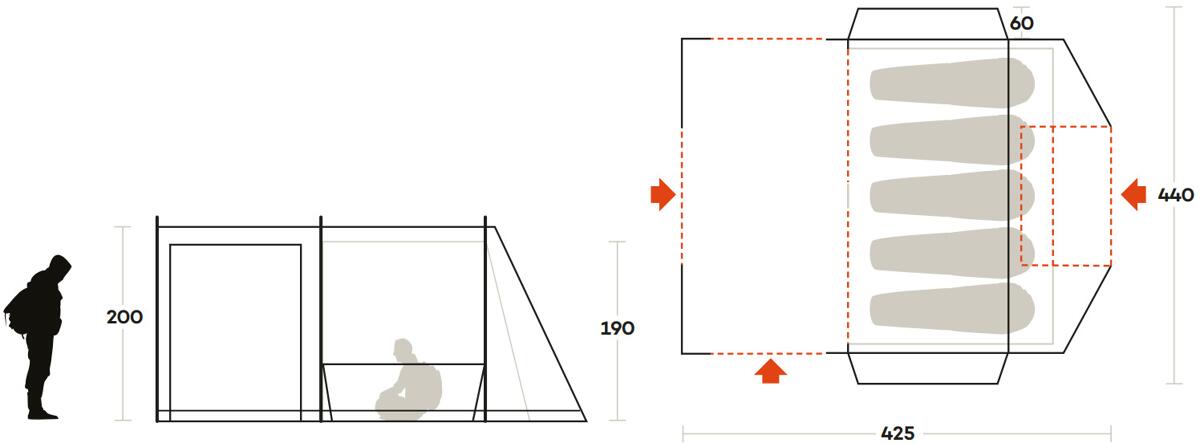 Bakside av Tunneltelt Join 5 familietelt 5-pers. med ventilasjon