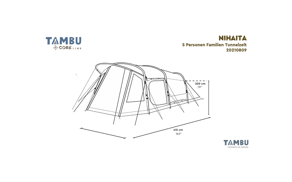 Tunneltelt Nihaita for 5 personer brun 3000 mm 17 kg - Tambu innvendig med soverom og skillevegg