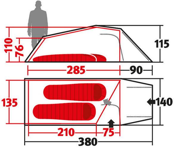 Oversiktsbilde av innsiden i Tunneltelt Outpost 2 2-personer