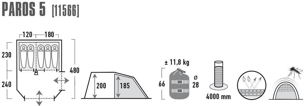 Tunneltelt Paros 5 pakket i bærebag