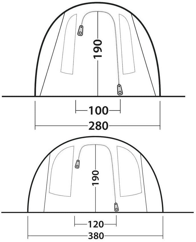 Tunneltelt Rockwell med tre soverom og våtsone sideinngang med mesh-panel