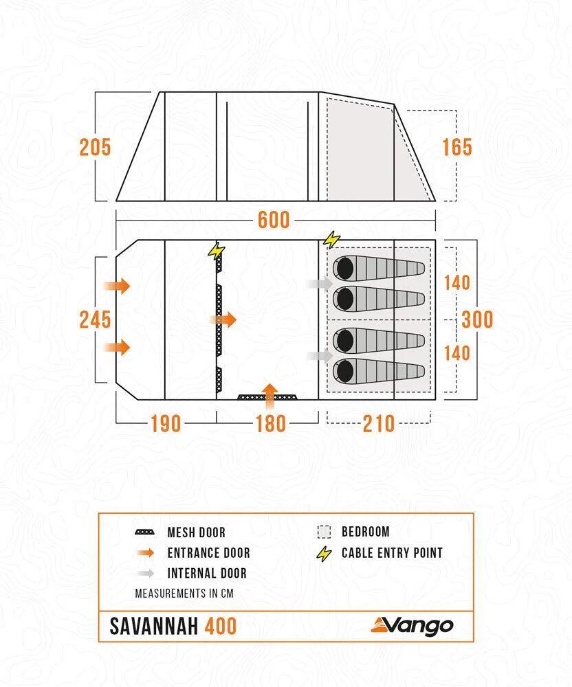 Tunneltelt Savannah 400 Package for 4 personer bakside