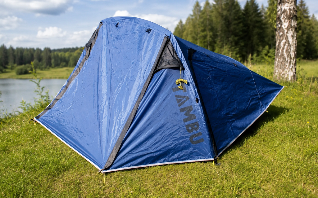 Tunneltelt Tara 2 for 2 personer polyester 3000 mm vannsøyle - Tambu oppslått sett forfra