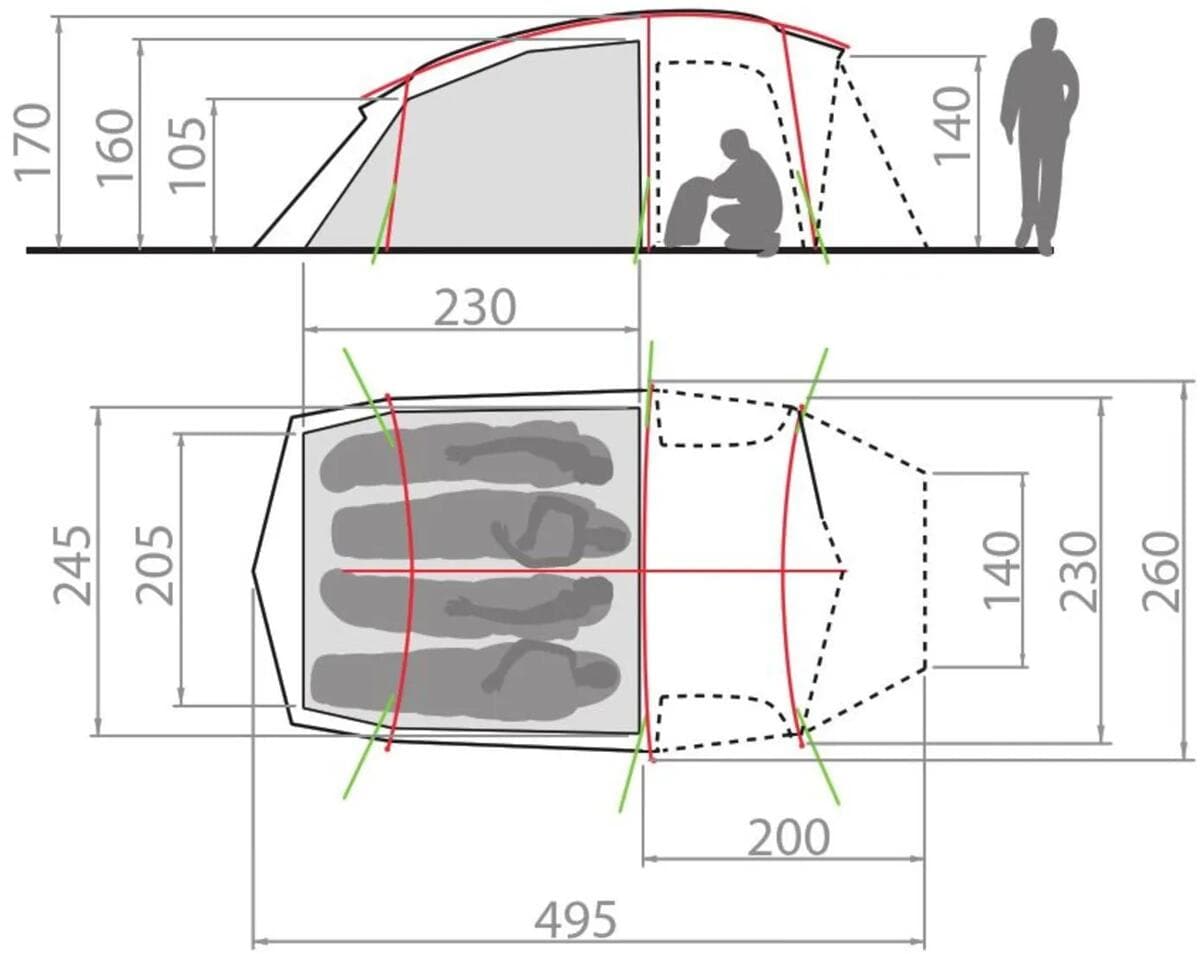 Montert Tunneltelt Taurus XT 4-personer 495x260cm grønn i natur