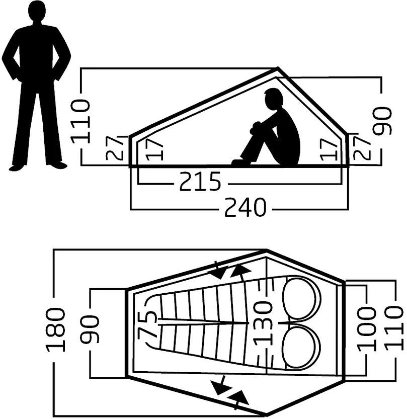 Tunneltelt Telemark 2.2 LW 2-pers 1120 g inngang detalj