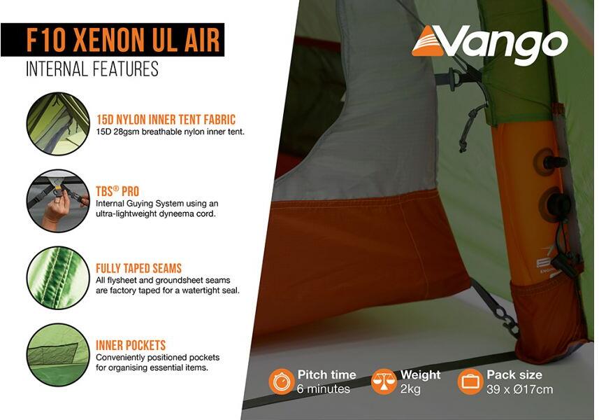 Tunneltelt Xenon UL Air for 2 personer, 2 kg, AirBeam teknologi - Vango