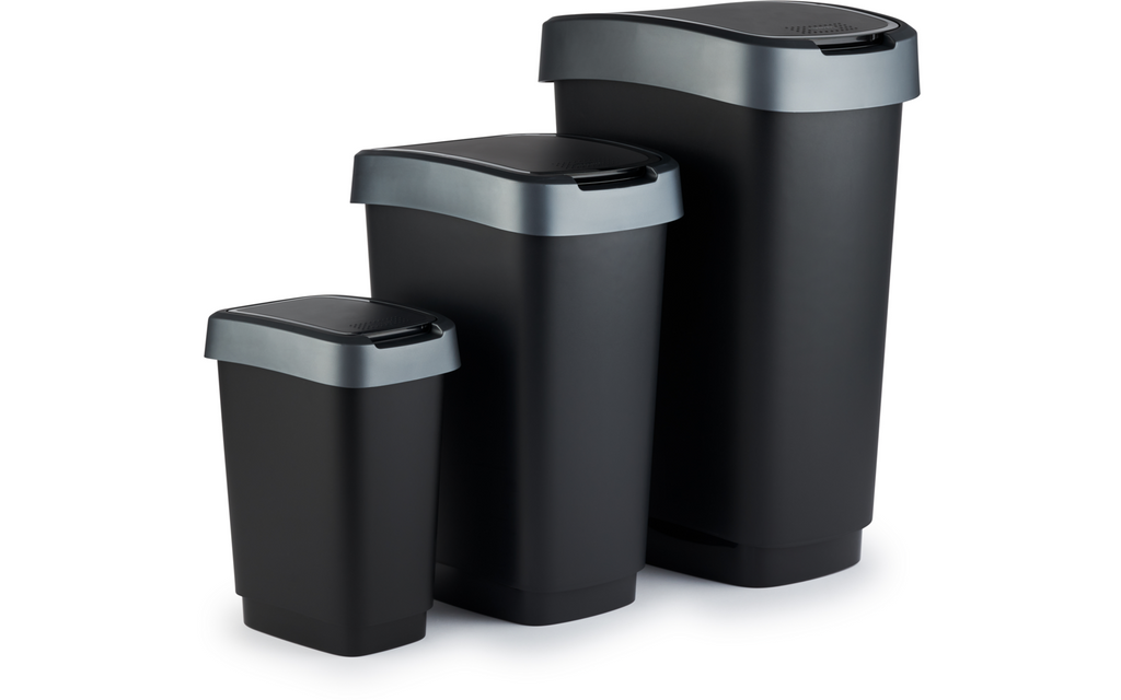 Oversikt av Twist svingbøtte 10 l resirkulert plast dark silber med pose