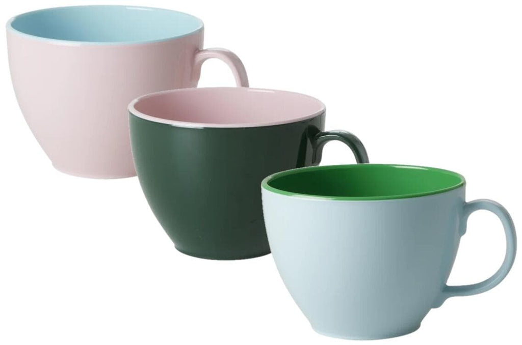 Two Tone melaminkopp 400 ml skoggrønn/rosa 9 cm - Rice forfra