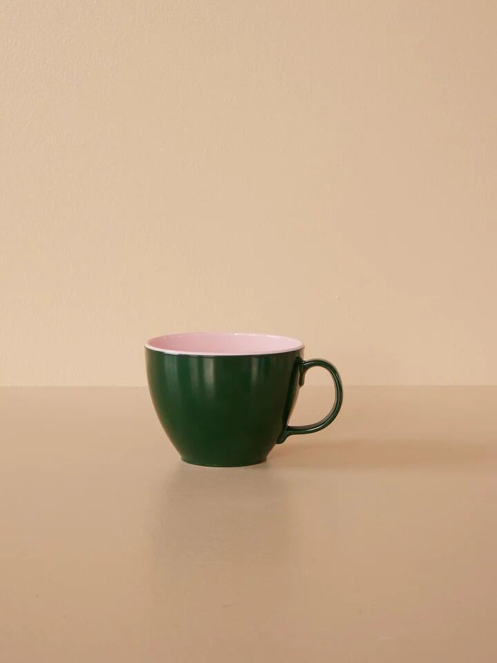 Two Tone melaminkopp 400 ml skoggrønn/rosa 9 cm - Rice montert