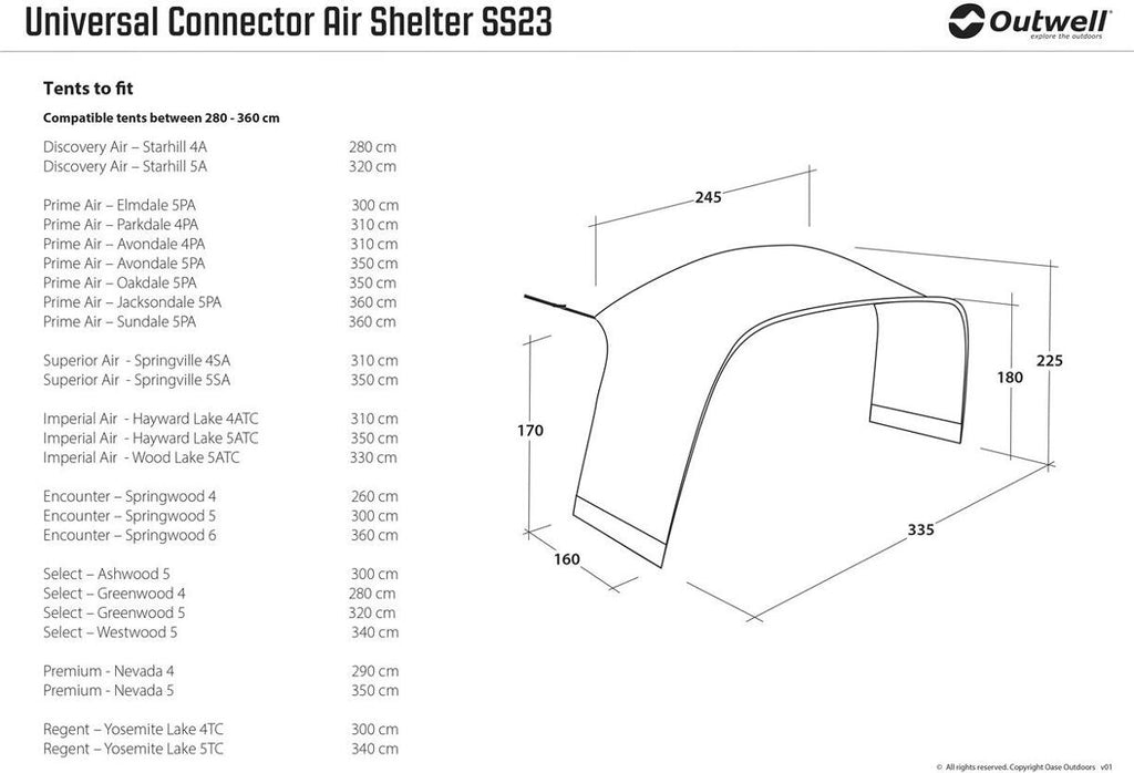 Universal Connector Air Shelter telttilkobling, 335x160 cm - Outwell