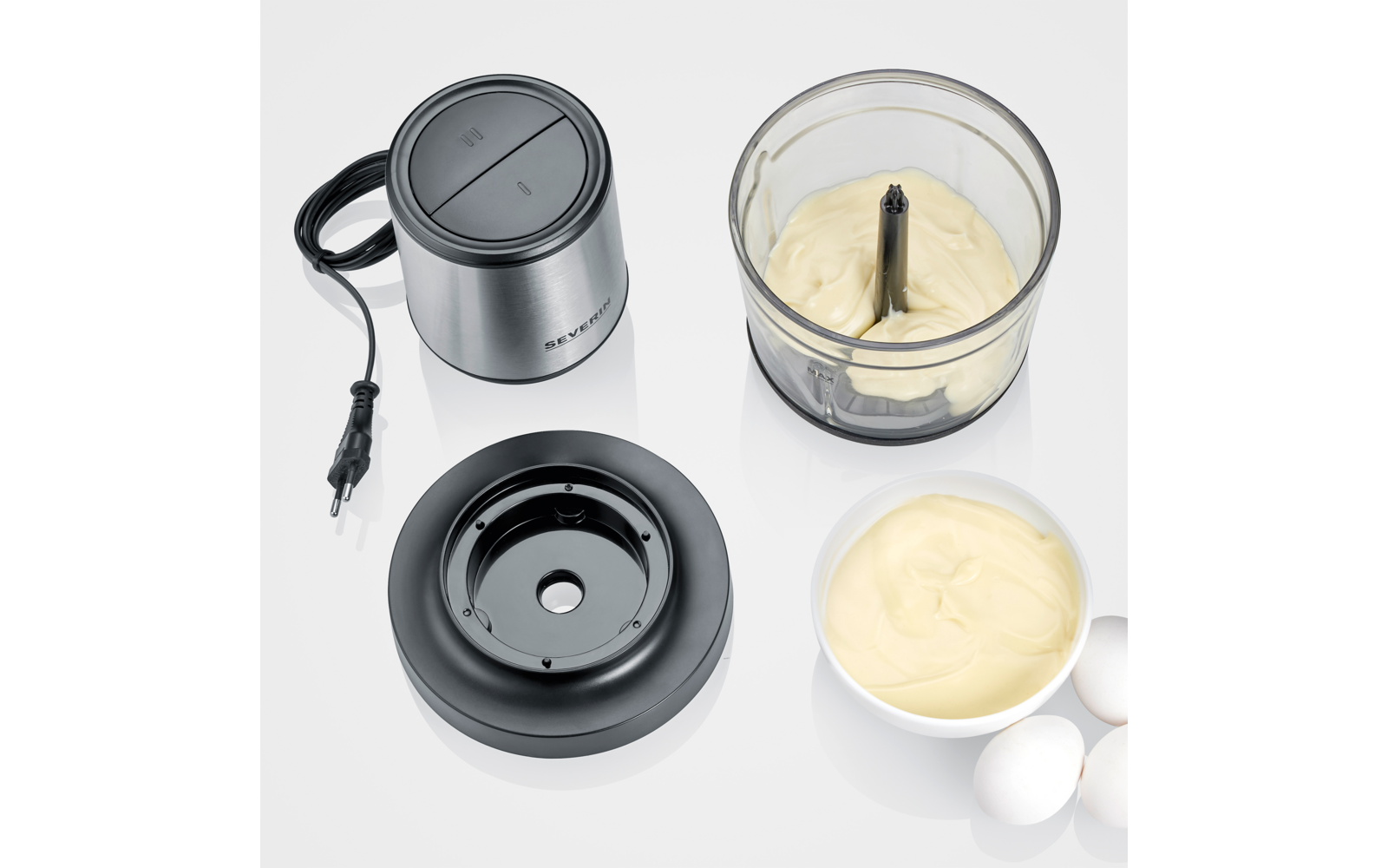 Universalhakker KM 3867 400 W med glassbeholder nærbilde av glassbeholder