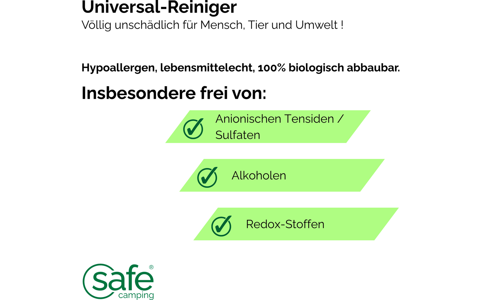 Universalrengøring for campingvogn, bobil og tilbehør 500 ml - SAFE CAMPING bakside