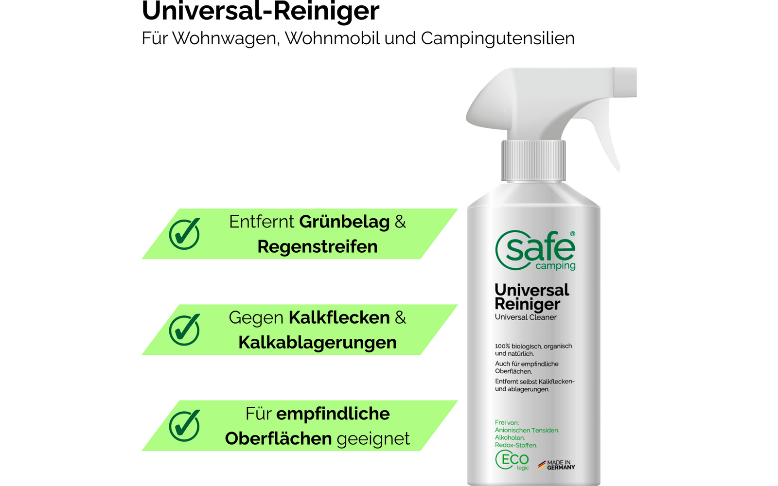 Universalrengøring for campingvogn, bobil og tilbehør 500 ml - SAFE CAMPING detalj